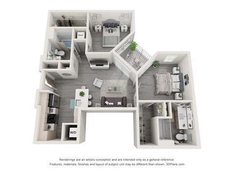 Floor plan for 2 beds, 2 baths, 1015 sqft
